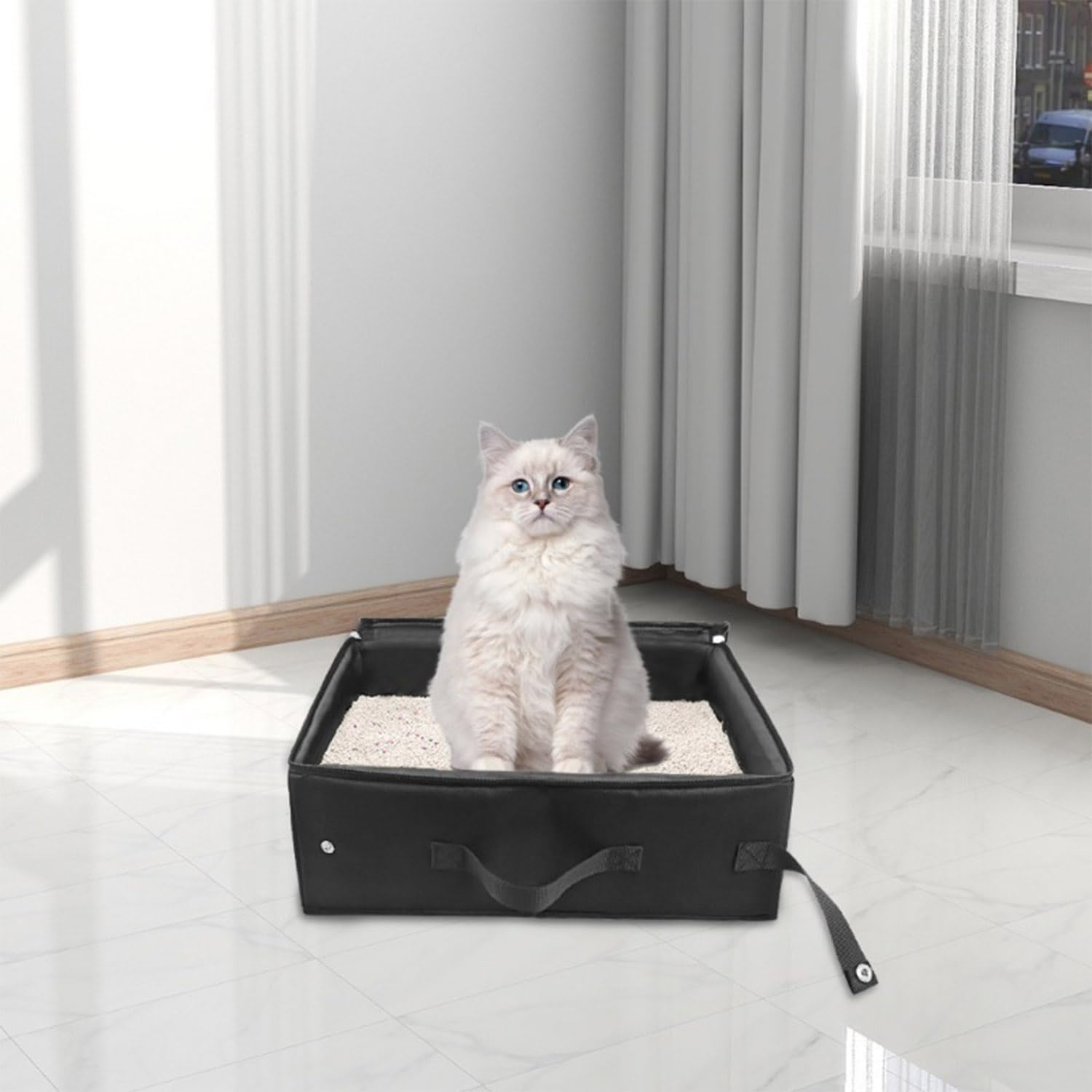 Roczential Factory Stock Portable Foldable Travel Cat Litter Box with Lid and Handle, Waterproof and Durable Fabric, Standard Size, Easy to Clean, Compact Design for Indoor and Outdoor Use image number 2