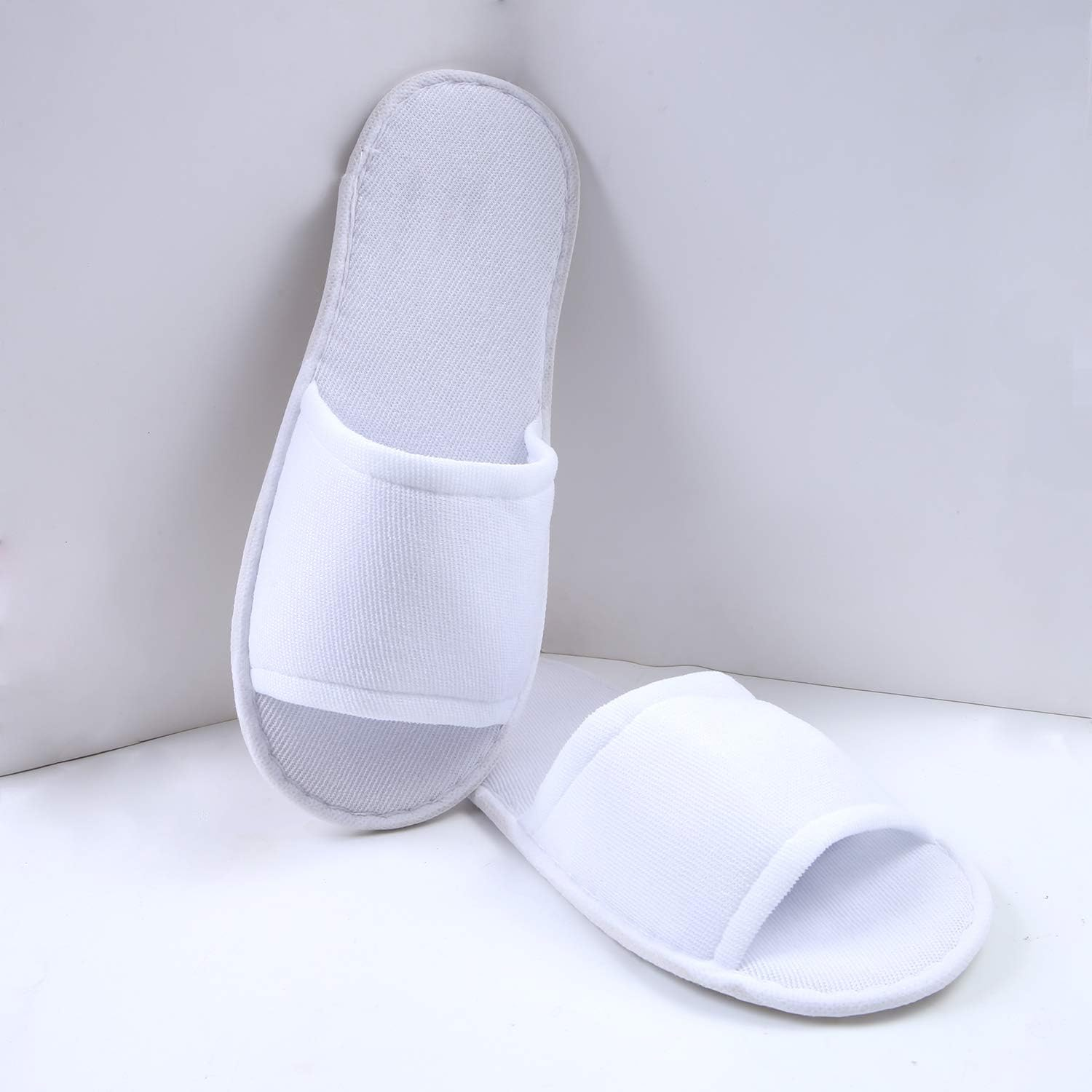 Elcoho 12 Pairs Open Toe Spa Slippers White Spa Hotel Guest Slippers for Spa, Party Guest, Hotel and Travel, Fits Most Men and Women image number 6