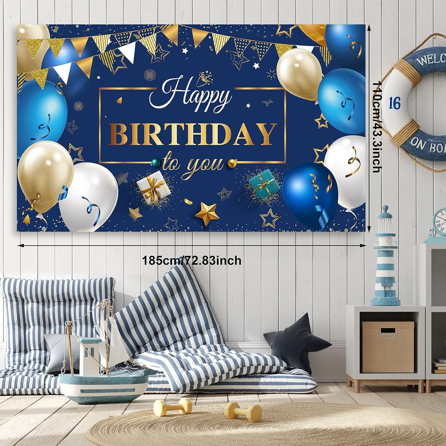 Navy Blue Birthday Confetti Balloons Kit, 50 Pieces Blue Happy Birthday Photography Backdrop Banner Package for Boys Girls Men Women Birthday Anniversary Party Decorations Supplies (Navy Blue, Gold) image number 3