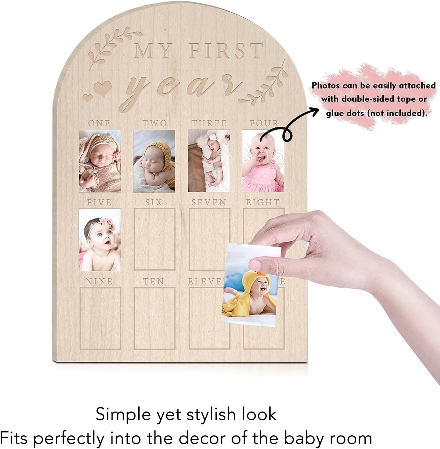 One Year Birthday Wooden Photo Board, My First Year Milestone Photo Board 12 Monthly Picture Frame, Baby Keepsake Frame, First Birthday Celebration Decoration, Nursery Decor Gift image number 1