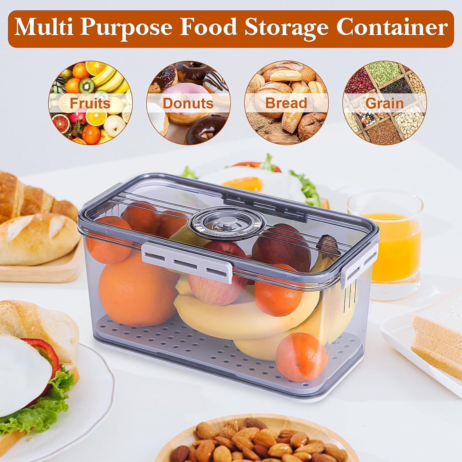 Bread Box for Homemade Bread, Bread Boxes for Kitchen Counter Airtight, Time Recording Bread Storage Container with Lid, Bread Containers Storage Airtight Loaf Bread Keeper, Grey image number 5