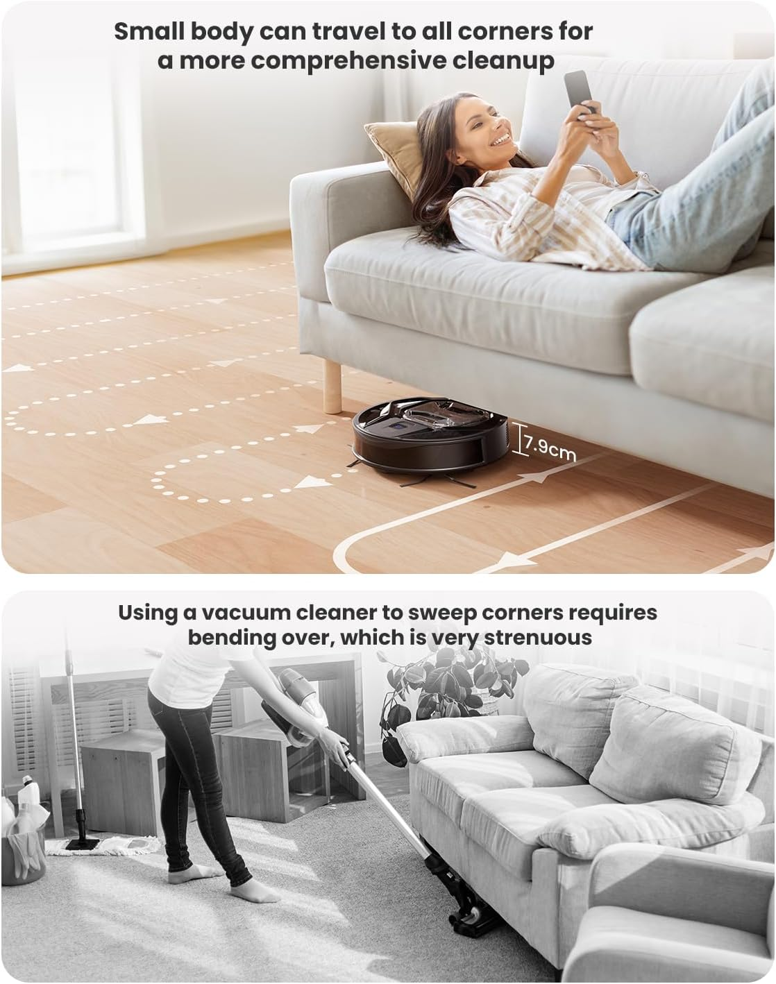 Lefant M320 Robot Vacuum Cleaner, 6000Pa Strong Suction, 210Min Runtime, Self-Charging, 800Ml Visible Dustbin, Compatible with Alexa, Ideal for Pet Hair & Hard Floors & Carpets, Black