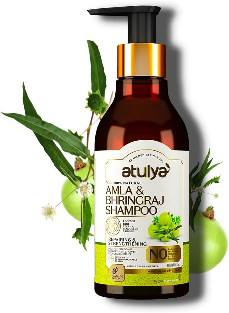Atulya Amla & Bhringraj Hair Shampoo - Sulphate & Paraben Free (100% Natural) | Herbal Shampoo, Hair Growth & Hair Fall Control, Dandruff Control Shampoo - 300Ml image number 2