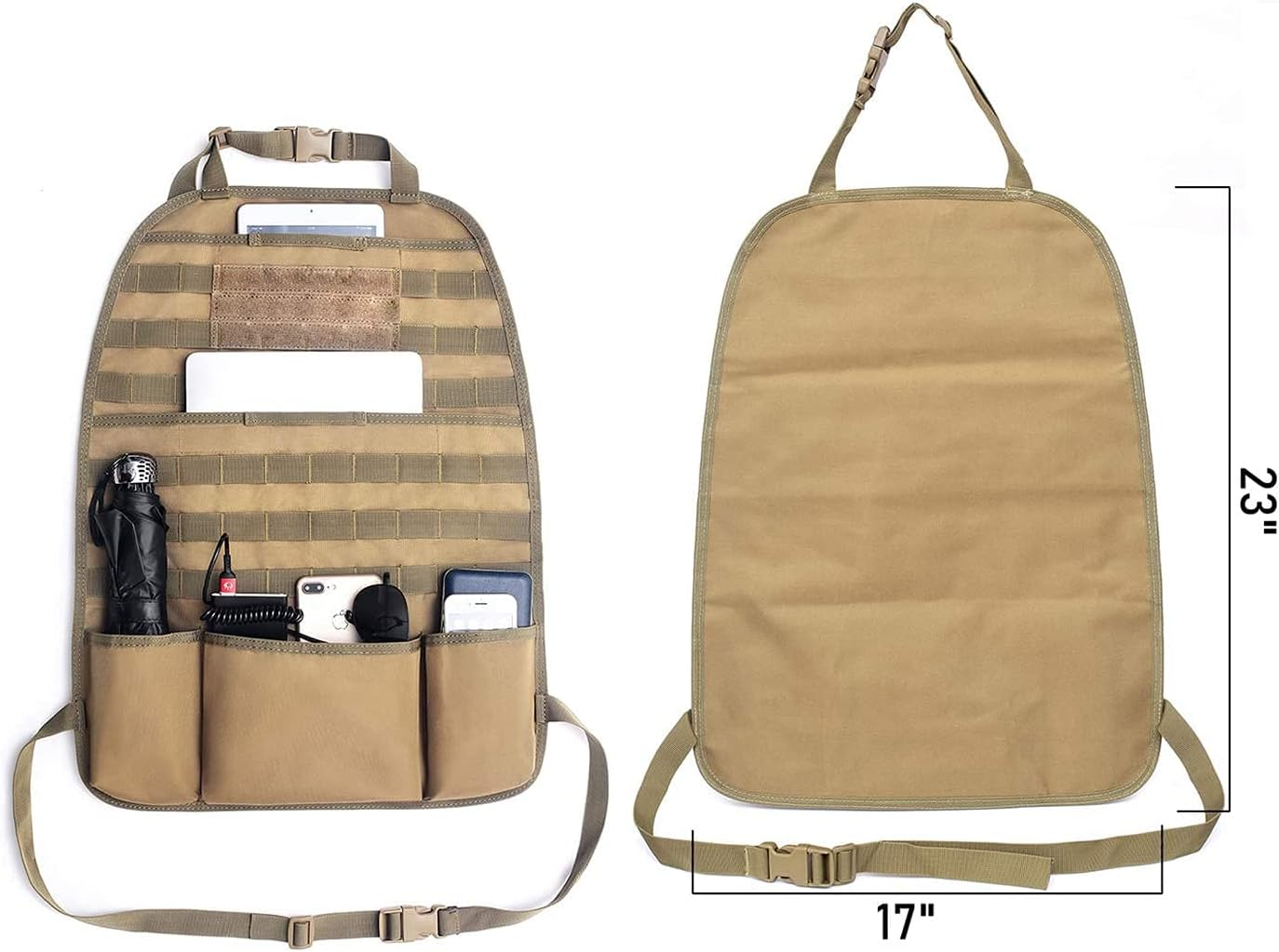 Car Seat Back Organizer, Tactical Molle Nylon Vehicle Panel Universal Fit Car Backseat Cover Protector (Olny Tan Molle Seat Organizer) - Green image number 5