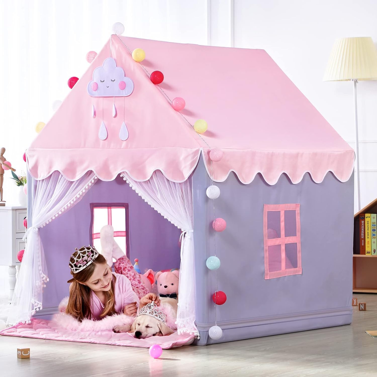 Kids Play Tent, Large Playhouse Fairy Play Castle Indoor Outdoor Castle Fairy Tents for Children Boys & Girls Gift image number 4