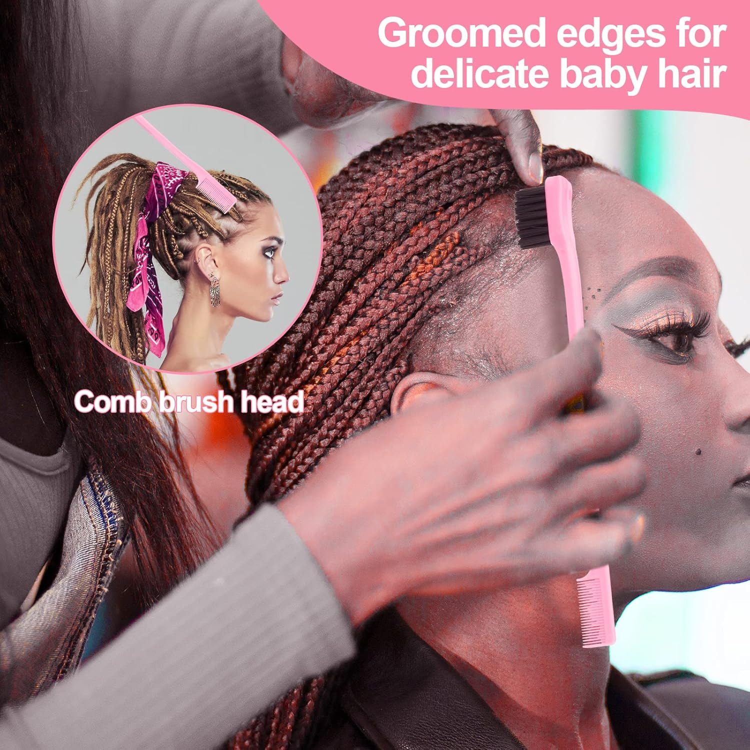 SWEET VIEW 3 Pcs Slick Back Hair Brush, Rat Tail Comb, Edge | Bristle Brush, Hair Accessories for Girls, Kids, Toddlers Sleek Ponytail/Bun, Edge Control and Smoothing Baby Hair & Flyaways - Black image number 5