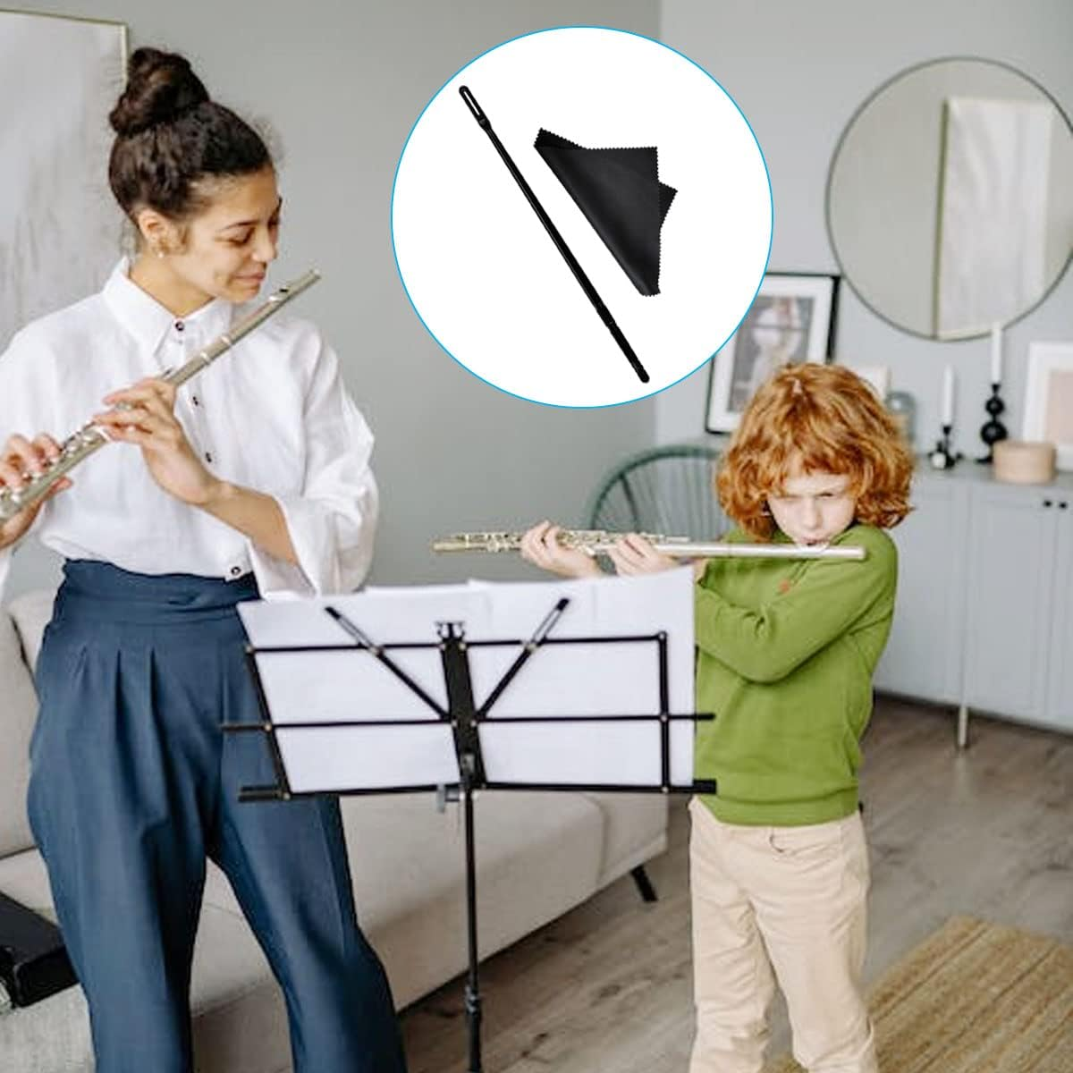 Flute Cleaning Rod with 3Pcs Flute Cleaning Cloth, Flute Cleaning Kit, Flute Cleaning Rod and Flute Cleaning Cloth, Cleaning Swabs Flute Cleaning Cloth, Flute Cleaning Cloth (Black) - Rod With 3Pcs Flute Cleaning Cloth image number 5