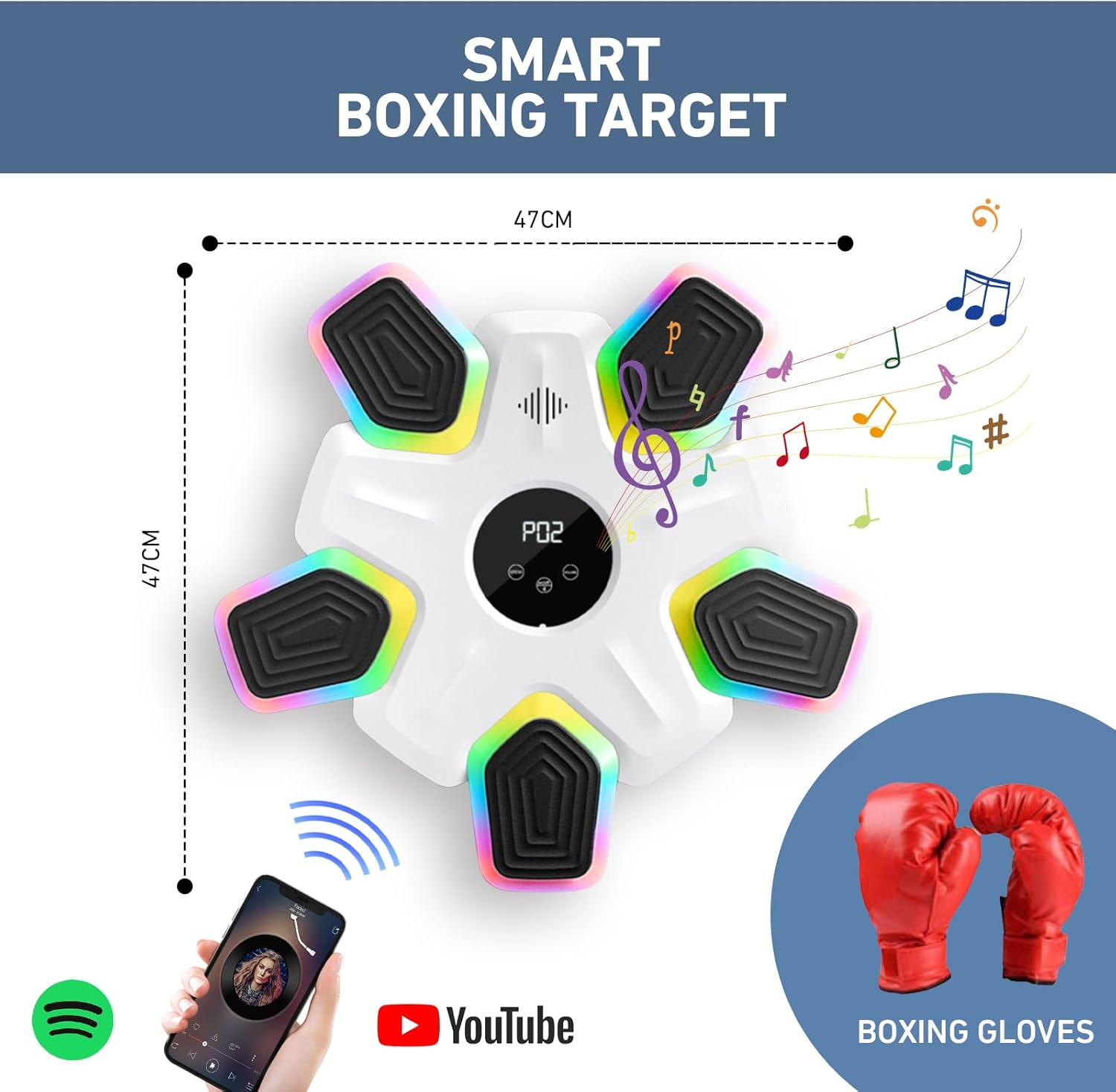 Music Boxing Machine, Smart Punching Boxing Machine with Bluetooth (White) image number 2