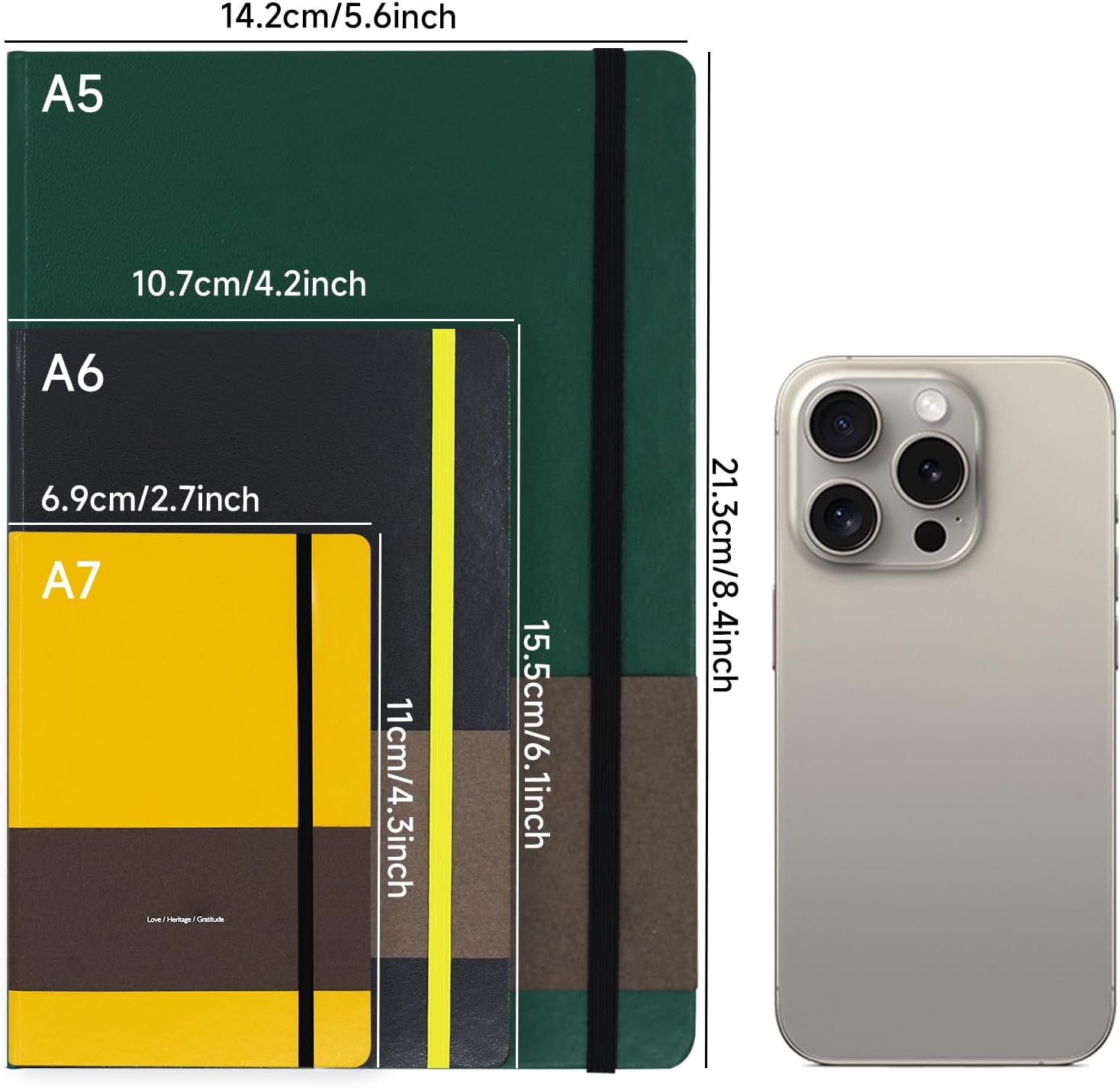 TUNJILOOL A6 Leather Journal Notebook - 2Pack Dotted/Grid/Blank Pages, 100GSM Thick Paper, Water-Resistant Cover, Elastic Closure & Inner Pocket (Black) image number 4