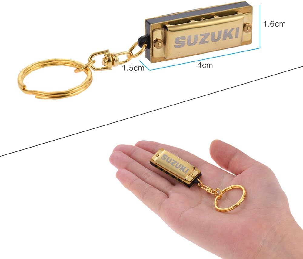 Suzuki Mini 5 Holes 10 Tone Harmonica Keychain Key of C Golden