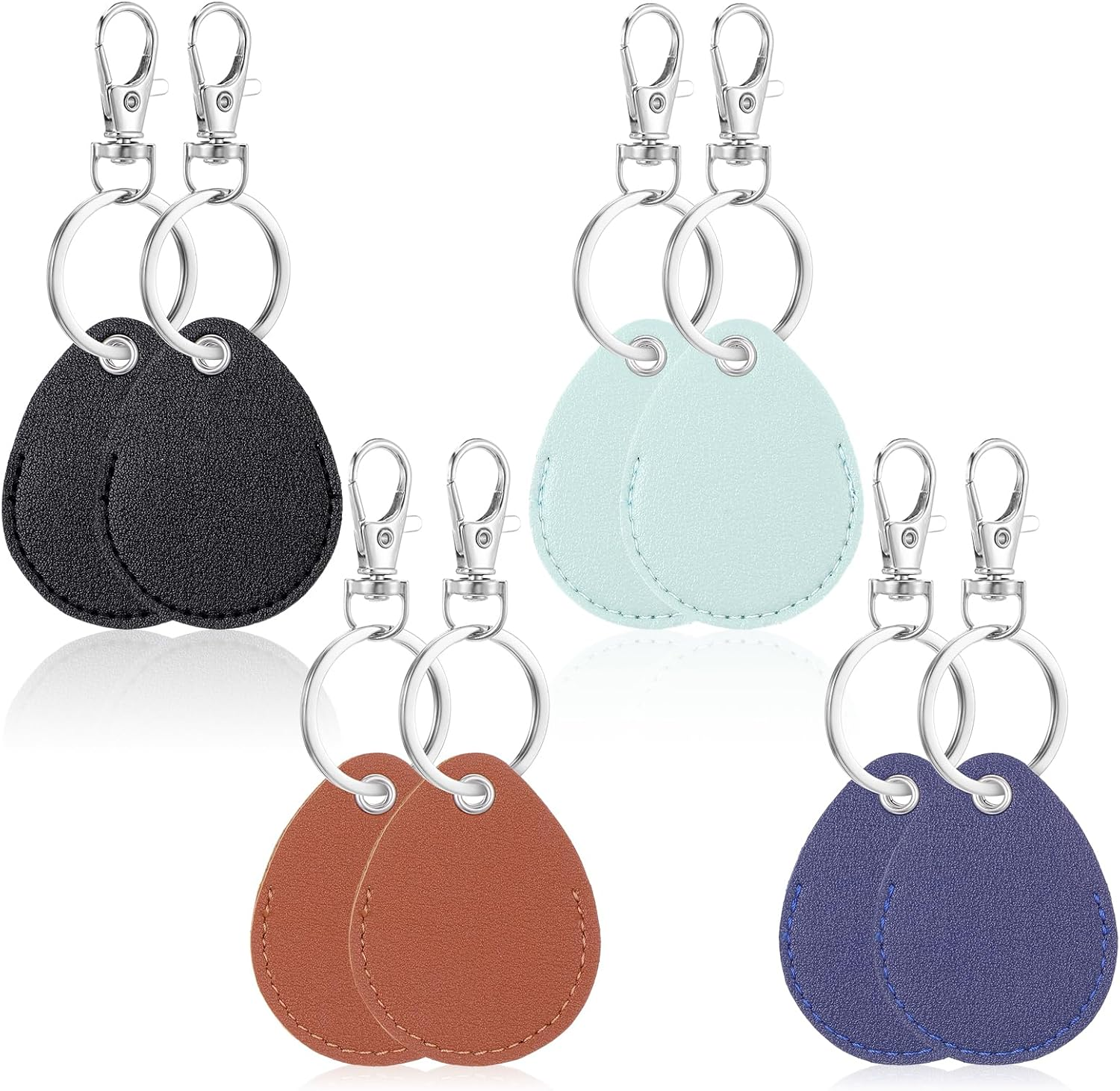 Key Fob Holder Leather, 8Pcs Drop Shaped Keychain Holder with Metal Rings, Colorful PU Keyring for Keys ID Key Cards image number 5