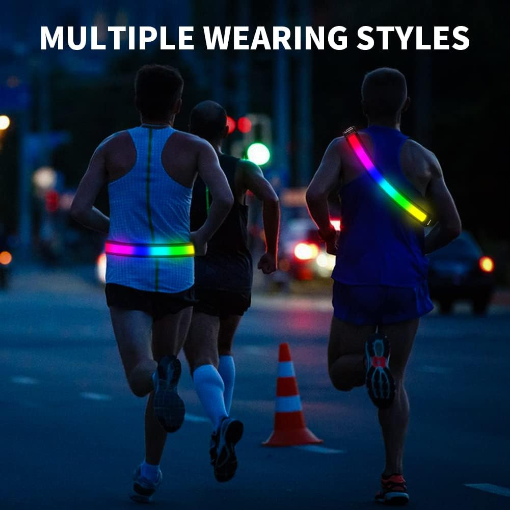 LED Reflective Running Gear,High Visibility Reflective Belt Sash with Safety Light,Usb Rechargeable Adjustable Size Night Reflective Accessories for Night Outdoor Running Walking image number 4