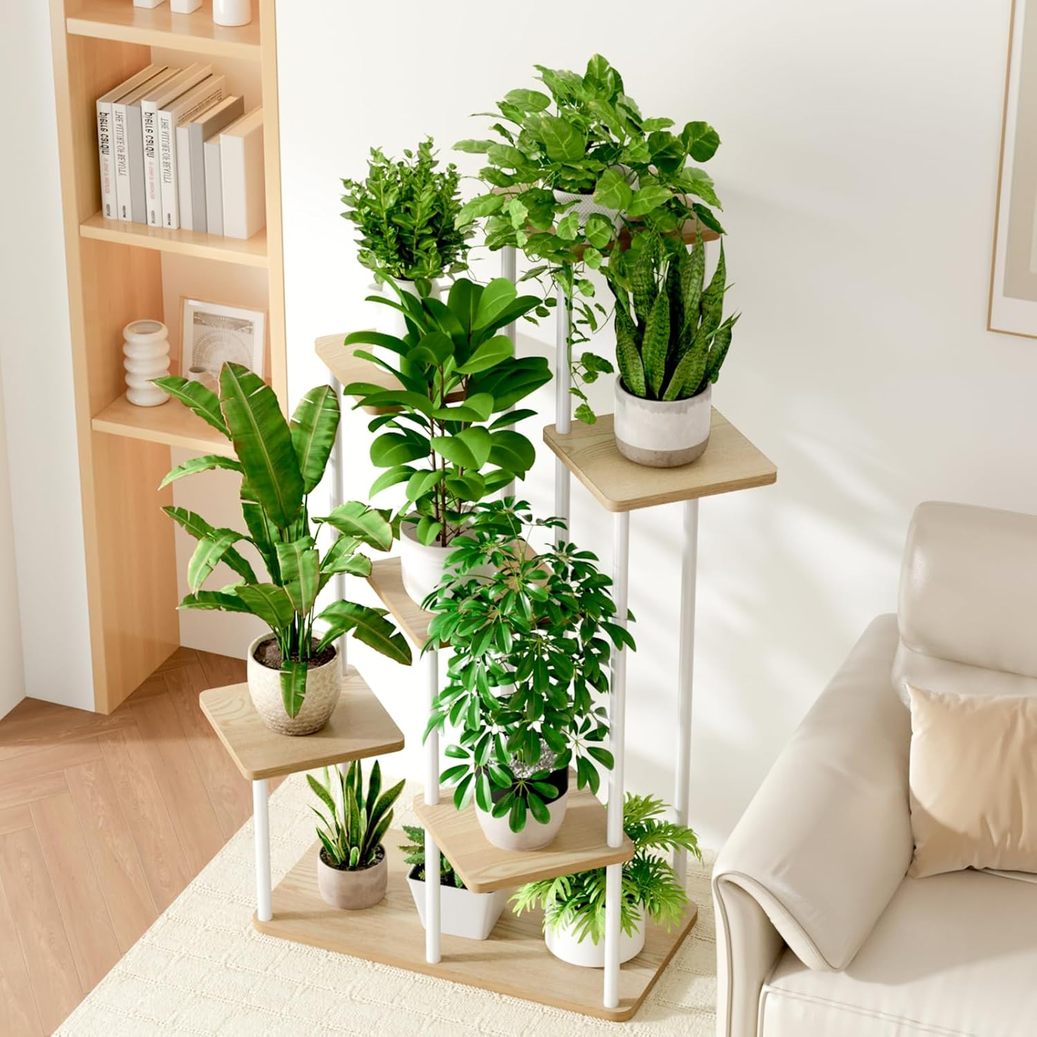 Bamworld 7 Tier Plant Stand Indoor,Large Metal Plant Shelf for Multiple Plants,Tall Tiered Flower Stand for Patio Garden Balcony Living Room Bedroom(White) image number 2