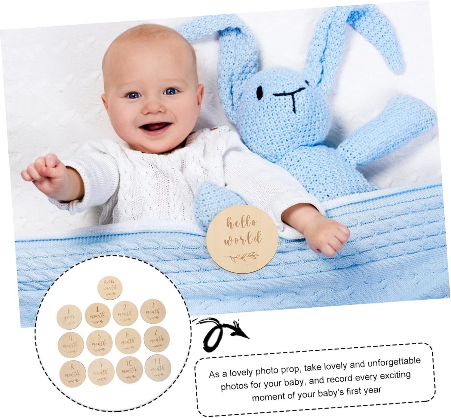 Wooden Newborn Milestone Monthly Growth Cards for Babies, Infant Age Announcement Photo Props Set, 13Pcs Baby Shower Keepsake Cards image number 1