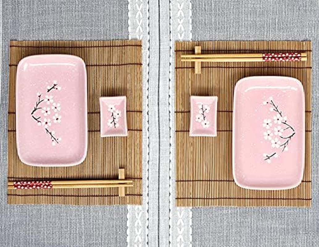 Exzact Sushi Plate Set 10Pcs - 2 X Sushi Plates, 2 X Dip Bowls, 2 X Placemats, 2 X Chopsticks Rests, 2 Pairs of Chopsticks - Highquality Porcelain - Gift Box - Pink image number 6