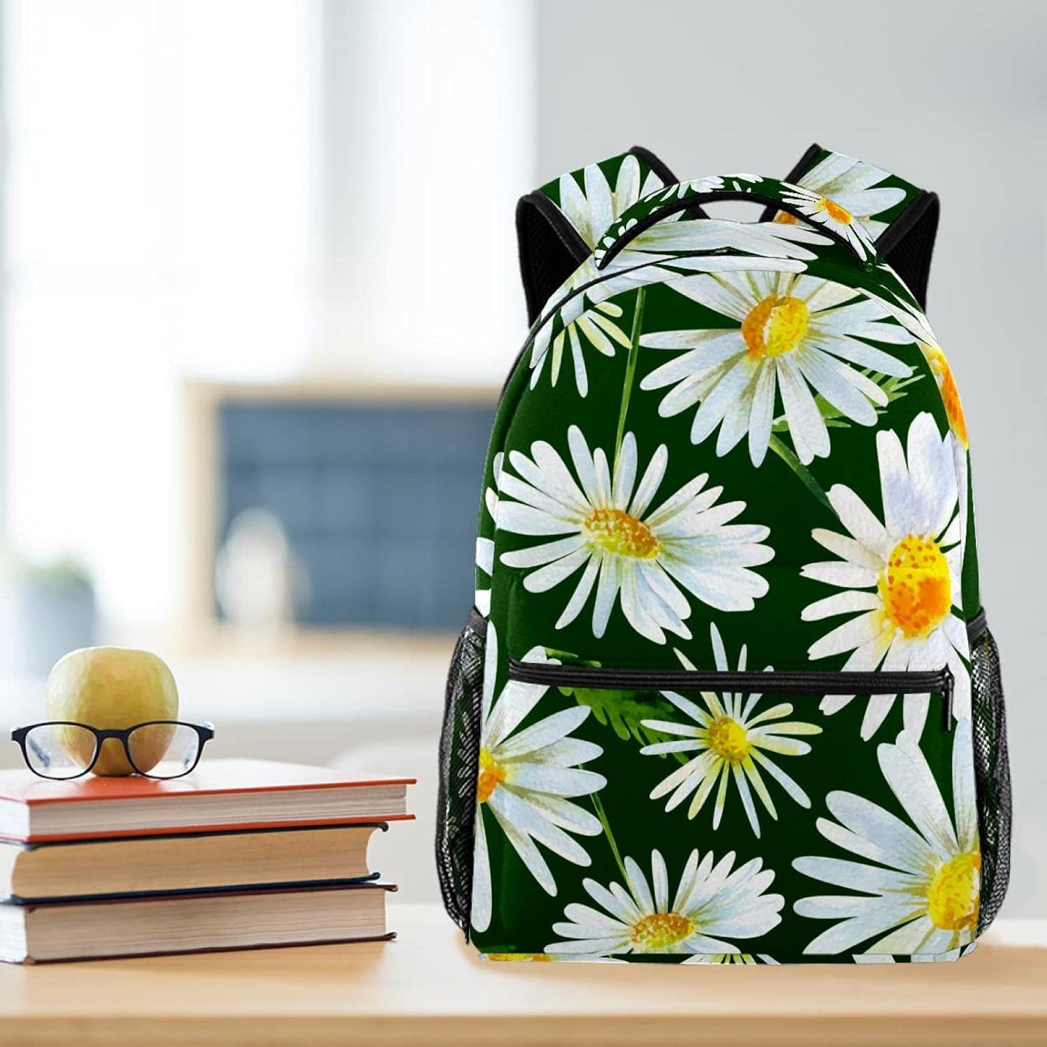 Beautiful Watercolor Daisy Flower Background Backpack Students Shoulder Bags Travel Bag College School Tote Backpacks image number 5