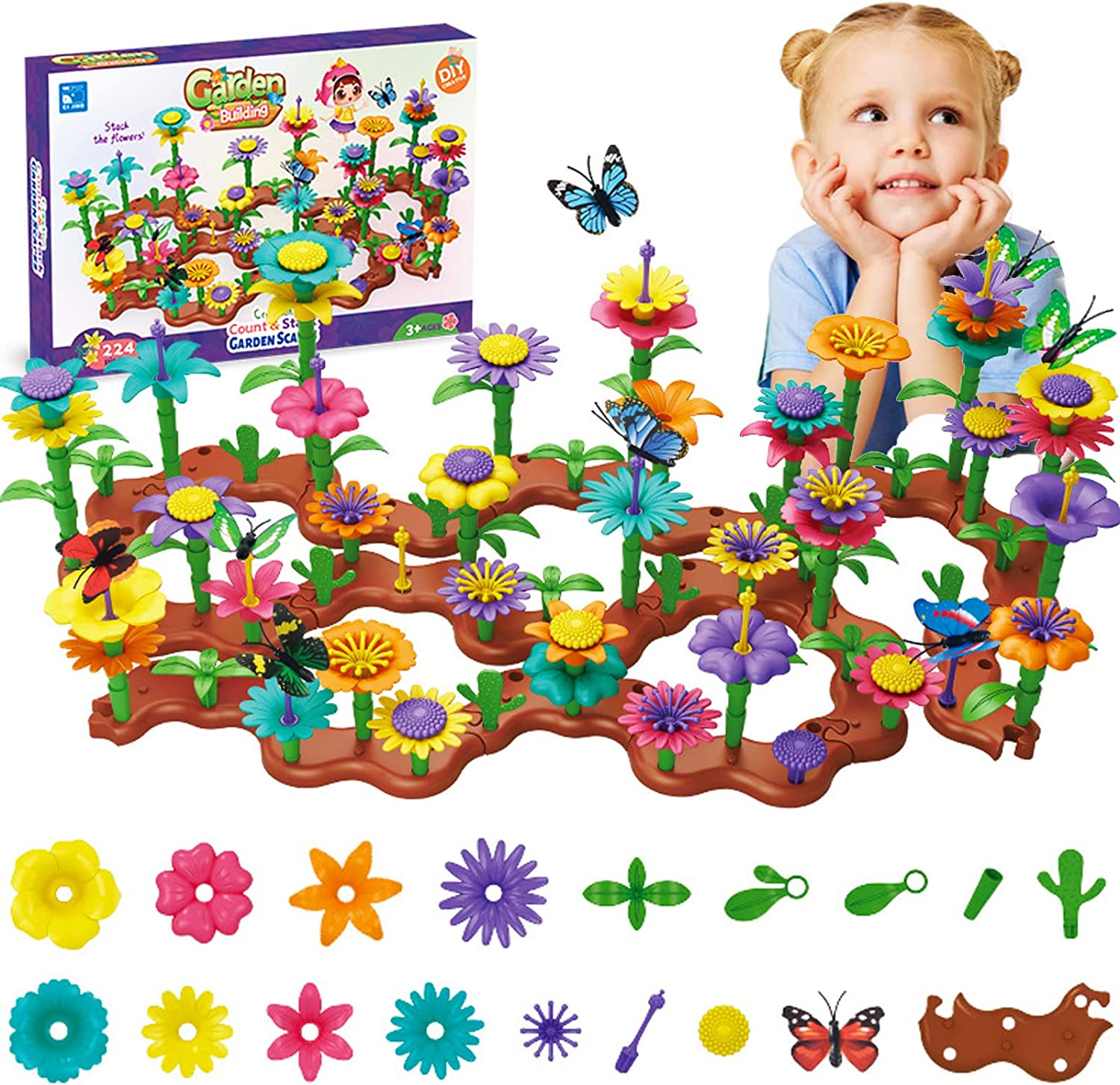 224 Pcs Flower Garden Building Toys, Kids Flower Building Toy Set for 3 to 8 Year Old Boy Girl, Creative Play Beautiful Garden Educational Stem Toddler Toys - Ideal Christmas & Birthday Gift image number 3