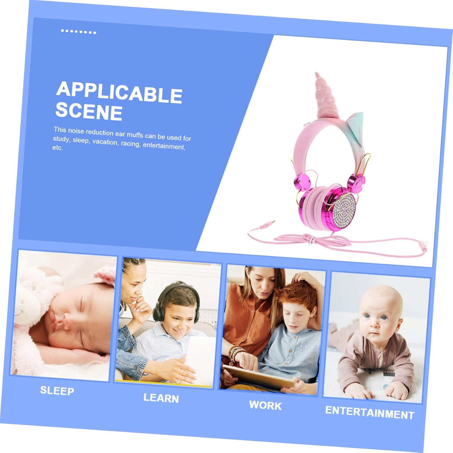 HOMSFOU Unicorn Headphones with Microphone for Travel and School Wired Headset with Plug Compatible with Smartphone Tablet Computer Cute Rhinestone Design for Boys image number 1