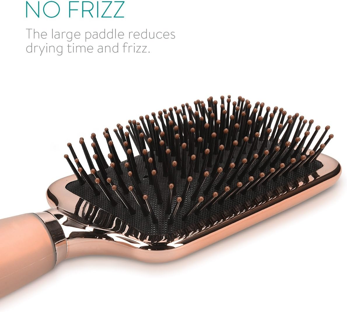 Navaris Paddle Brush Large Detangling Styling Hairbrush for All Hair Types with Conforming Comfort Gel Handle Metallic Rose Gold image number 2