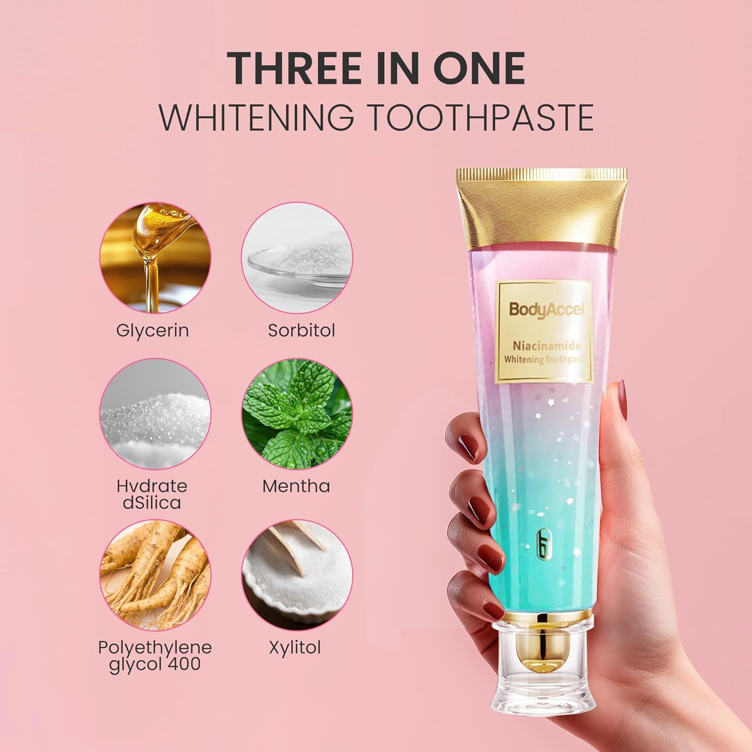 Bodyaccel Niacinamide Whitening Toothpaste &ndash; Natural Whitening Toothpaste with Niacinamide, Gentle Formula for Brighter Teeth & Fresh Breath, 2-Pack (2) image number 2