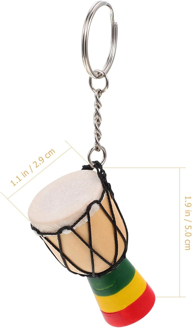 WHAMVOX African Drum Pendant Keychain Set, 3Pcs Wooden Mini African Drum Key Rings with Leather Stitching, Decorative Key Hanging Charms for Travel and Souvenirs Random Style image number 3