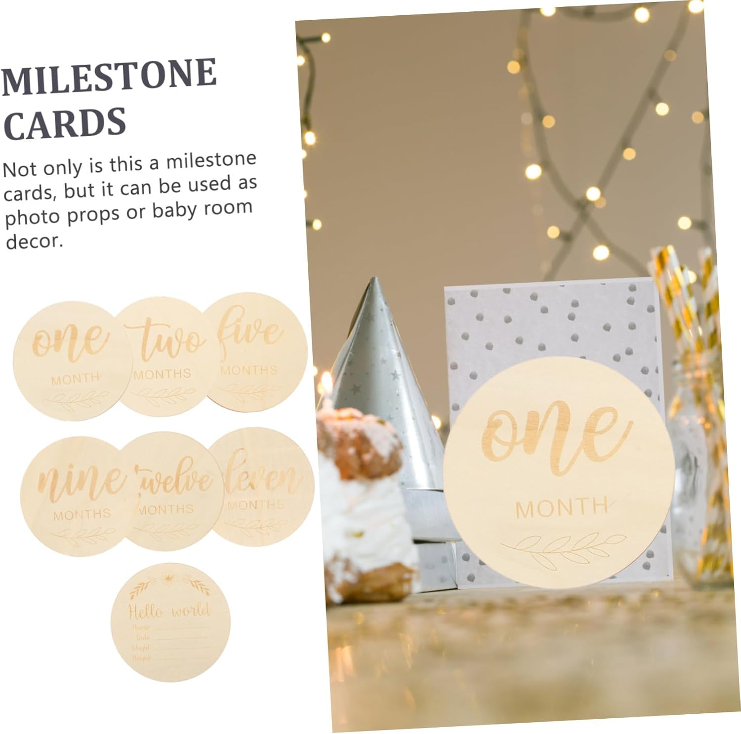 Jojofuny 14Pcs Wooden Monthly Milestone Discs Newborn Shower Unique Milestone Cards Photo Prop Decor Wooden Circles image number 4