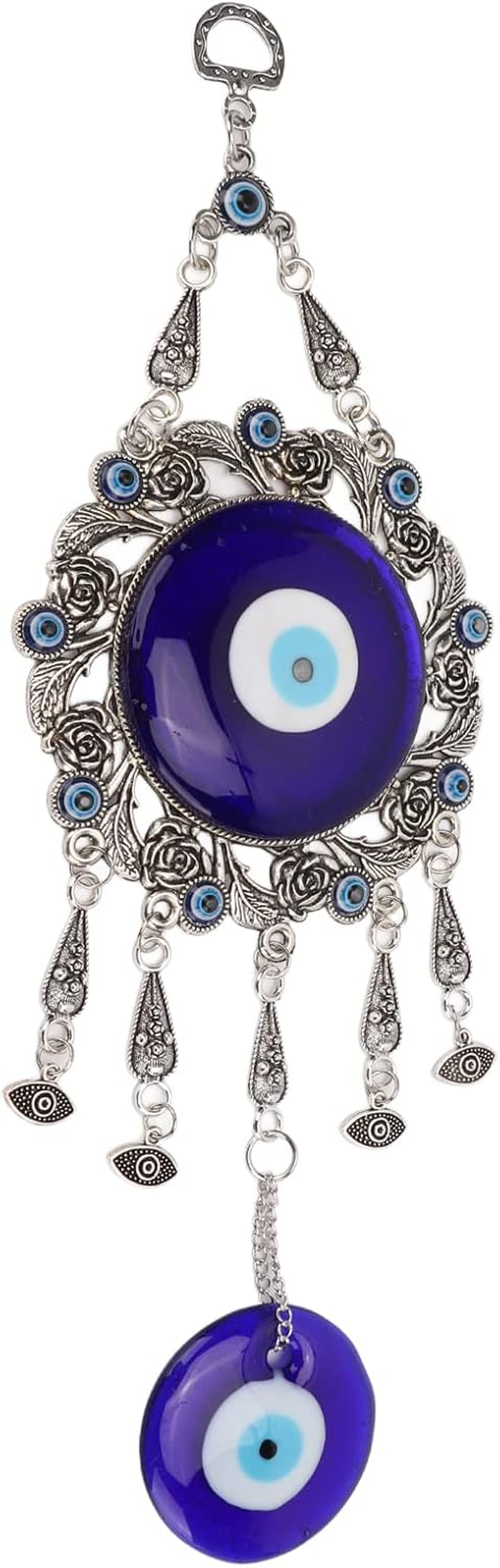 Turkish Glass Blue Evil Eye Wall Hanging Ornament, Hollow Flowers Wall Hanging Amulet, Delicate Blue Glass Metal Home Decor, Evil Eye Decor for Good Luck in the Office, Living Room, Bedroom(1#) image number 4