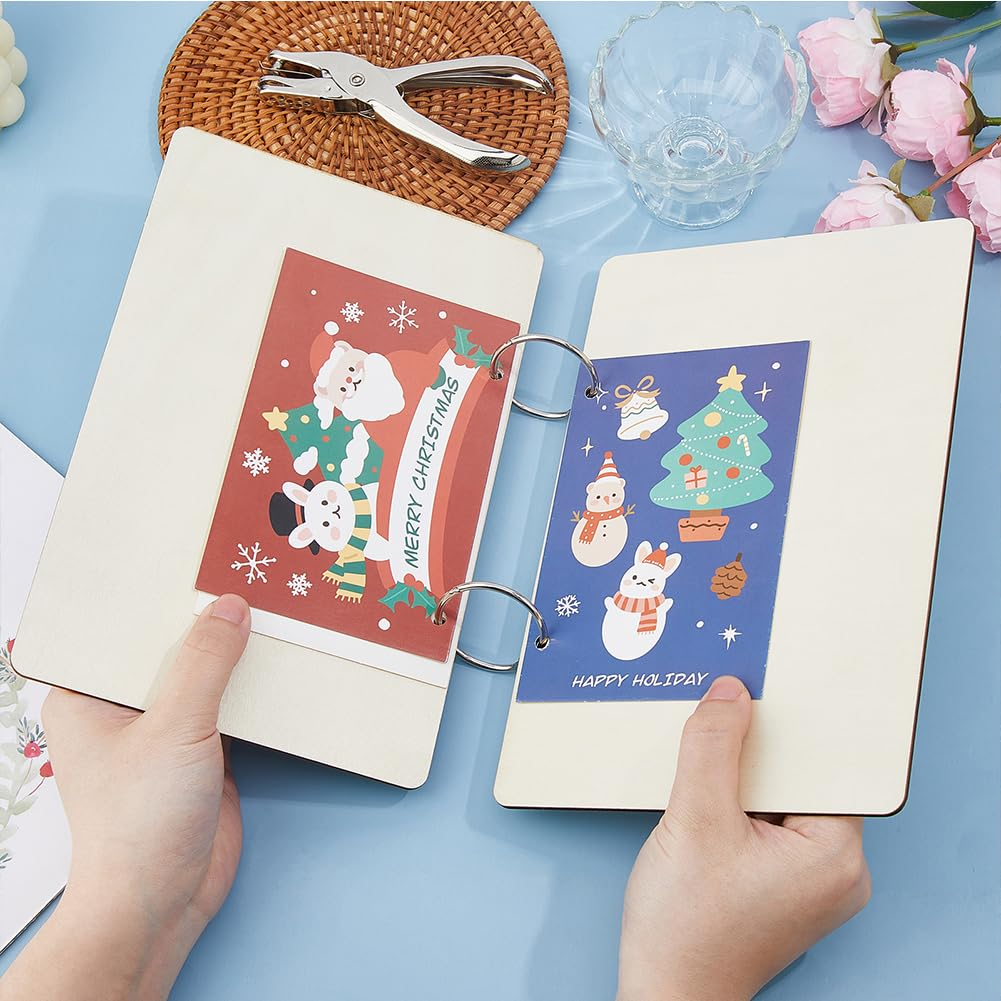 SUPERDANT Bohemian Rainbow Greeting Card Organizer Set Baby&lsquo;S First Year Wooden Wonderful Memories Card Keeper Binder Suit Holder Book with 2-Ring 20 Inner Pocket and Punch for Baby Shower 24X16Cm image number 1