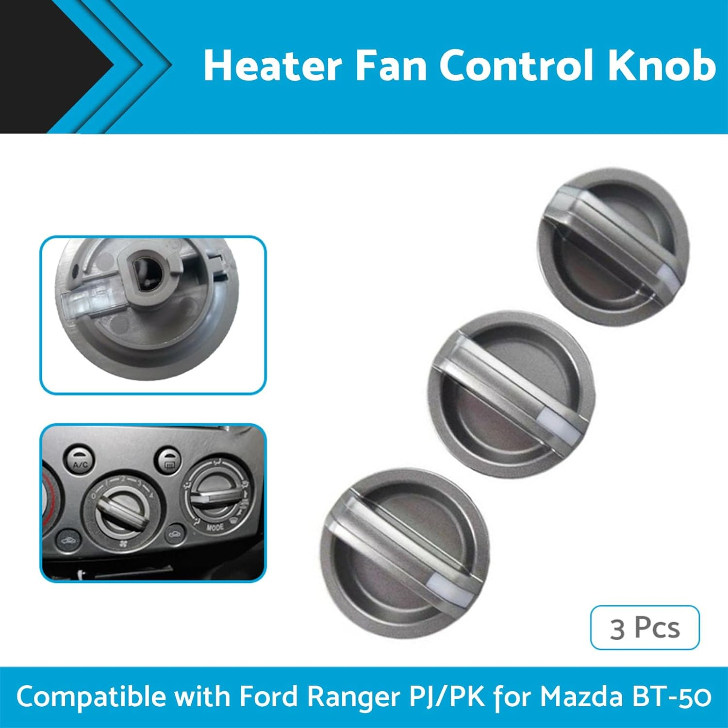 KAKA AUTO PARTS 3PCS AC Heater Fan Control Knobs Compatible with Ford Ranger PJ/PK Mazda BT-50 2006-2011 image number 5