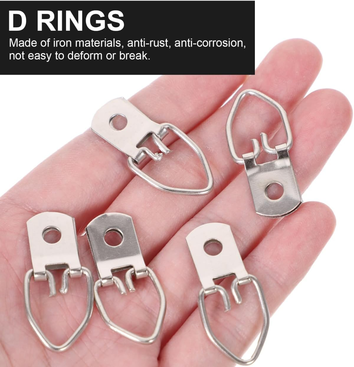 Tofficu 100Pcs D-Ring Picture Hooks Wall Hangers for Mirrors Canvas Frames Photo Art Hanging Hardware Heavy Duty Metal 1.26X0.55 Inch image number 3