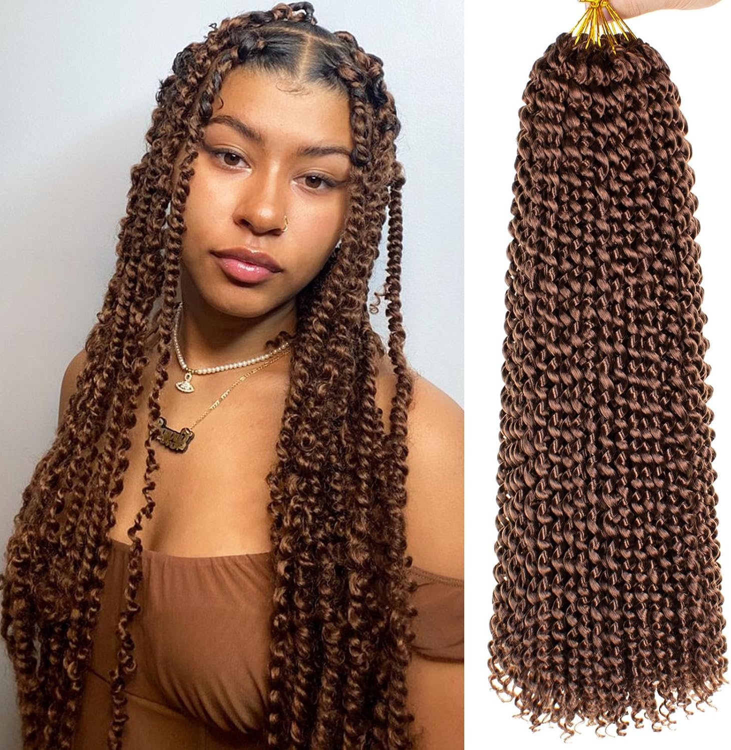 Samtress Passion Twist Hair 18 Inch Water Wave Crochet Hair 7 Packs Brown Pre Looped Passion Twists Hair for Spring Twists、Butterfly Locs Crochet Braids Hair Extensions for Women (#30) image number 2