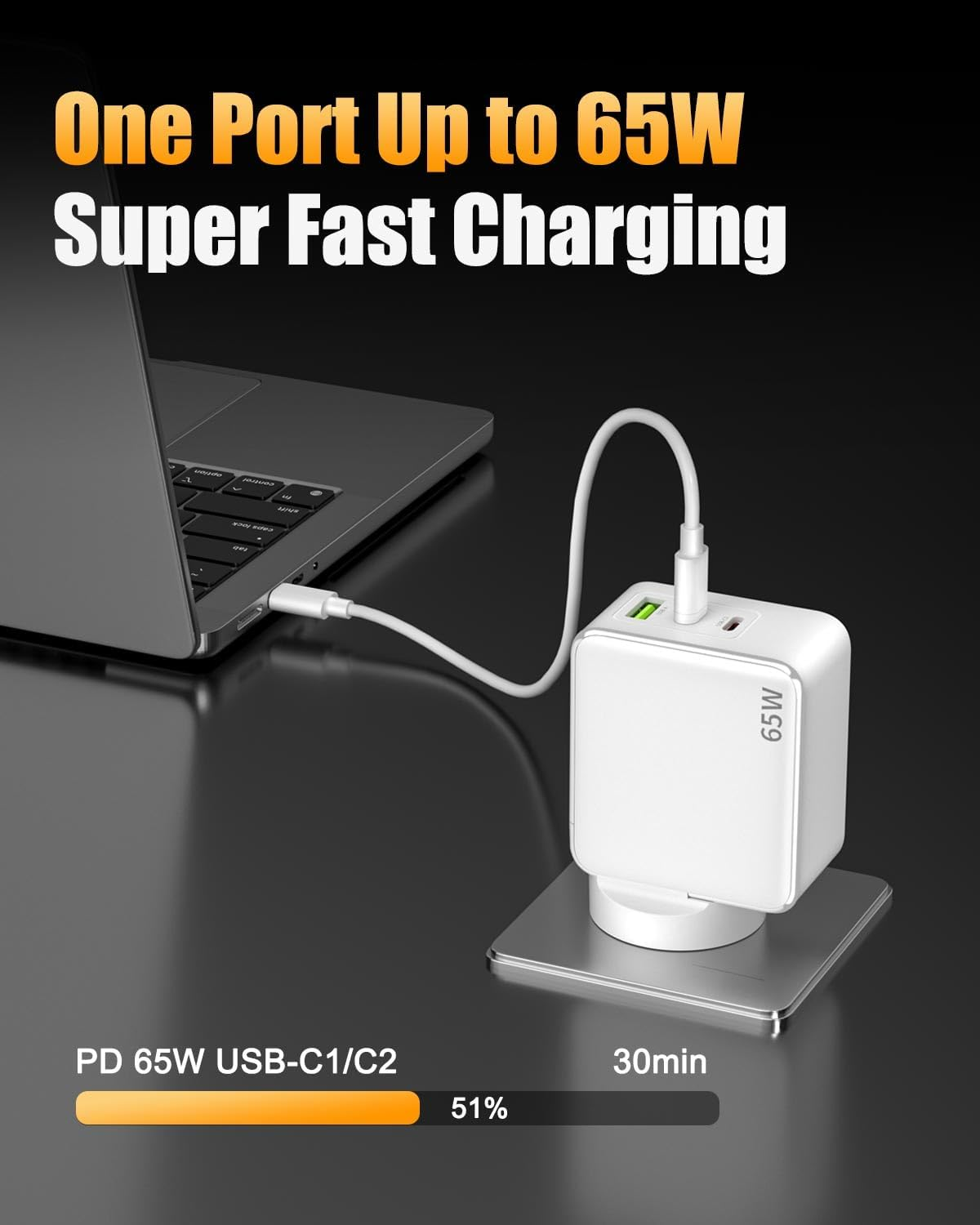 SCHITEC USB C Charger 65W Gan 3 Ports Fast Charging Block, PD3.0 Compact Power Adapter with 1M USB-C Cable for Macbook Pro/Air, Dell XPS, Iphone 16/15/14, Ipad, Galaxy S25, Pixel 9/8（White