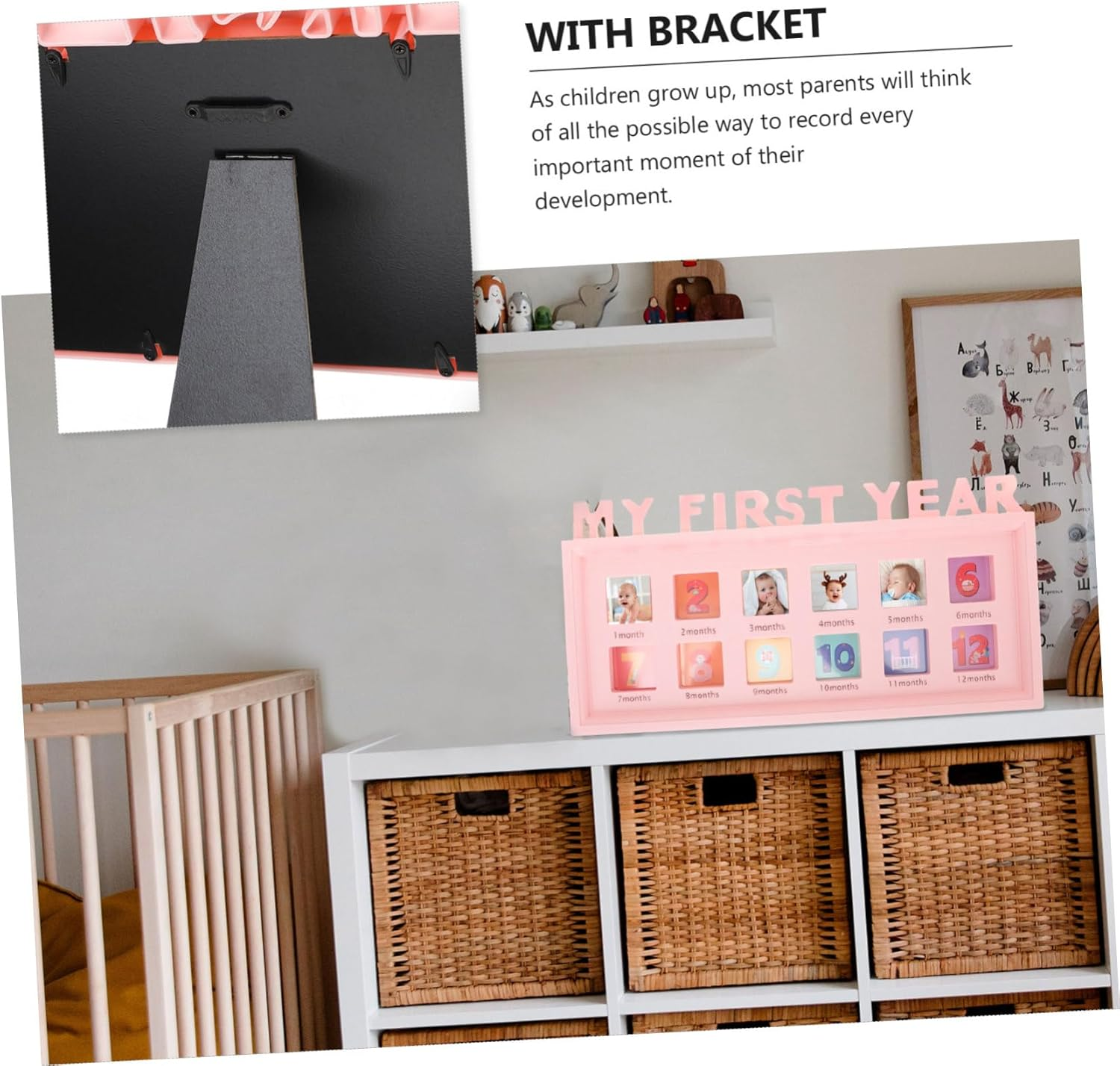 Growth Record Photo Frame Month Milestone Collage for Newborn Pictures Durable Modern Design First Year Memories image number 2