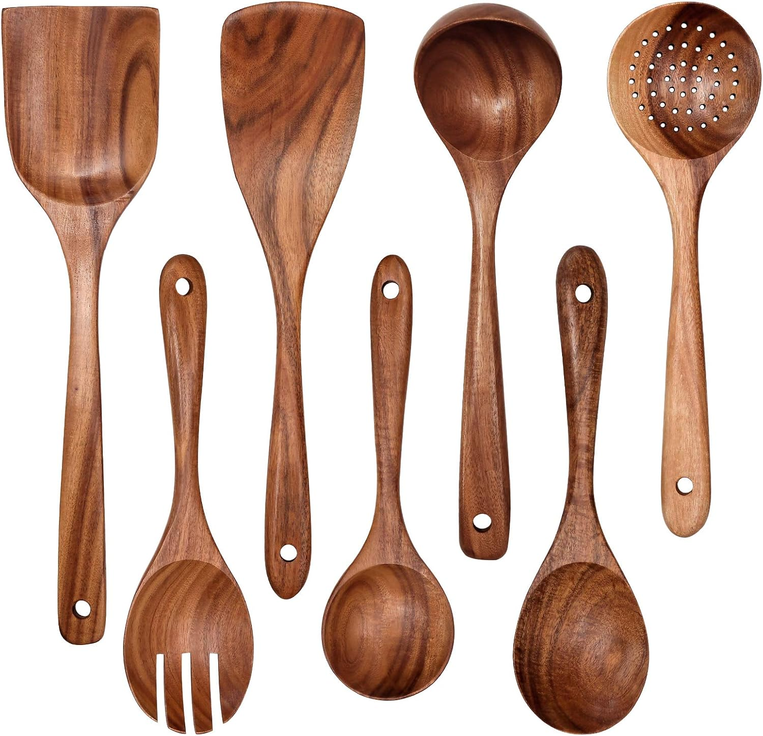 Wooden Non-Stick Kitchen Pan Toolset 7 Pieces Set,100% Natural Teak Kitchen Utensils Spatula, Wooden Cooking Utensils Spoons, Fried Spatula and Salad Fork image number 3