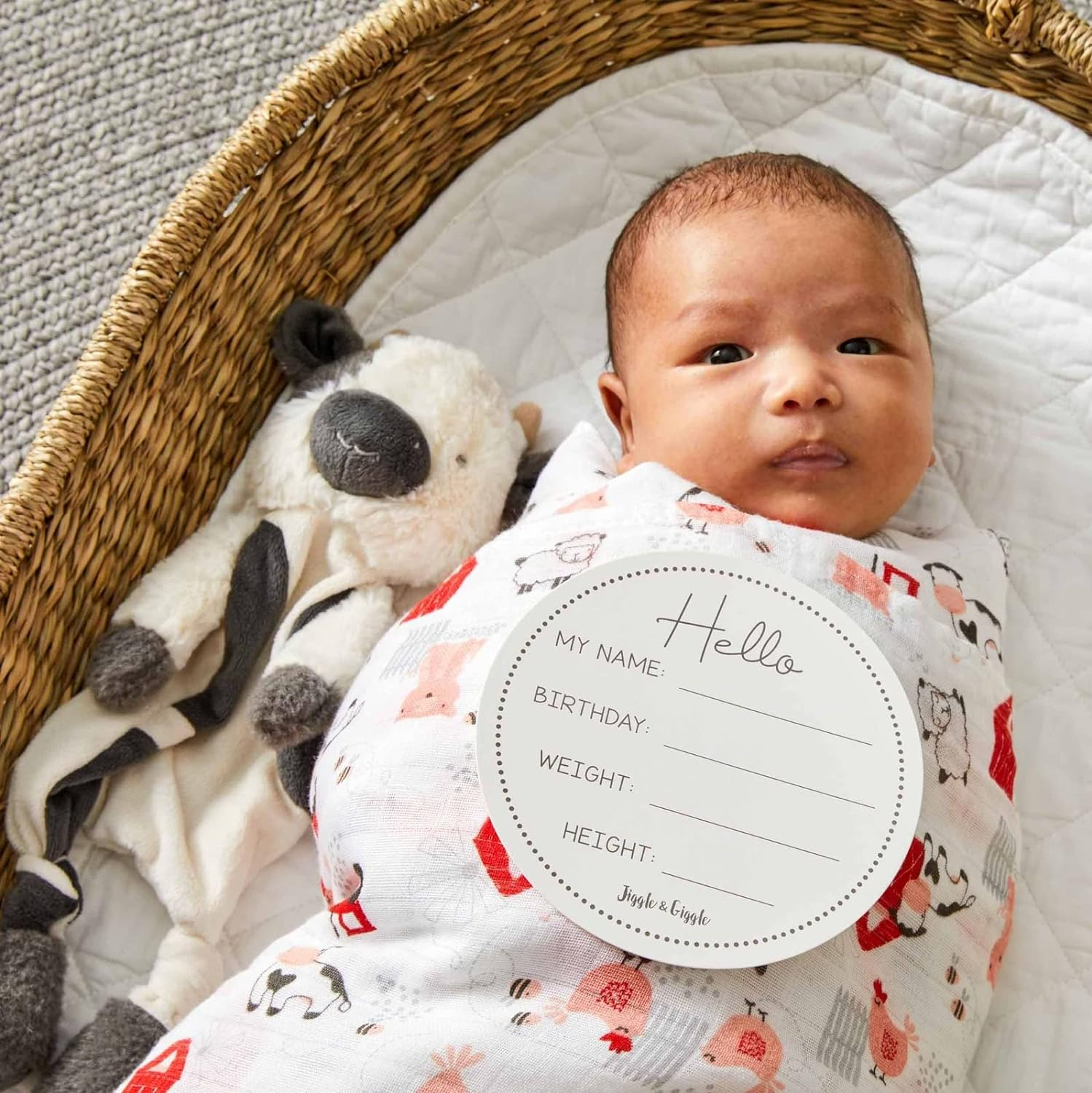 Jiggle & Giggle 30Cm Bertie Cow Comforter W/Soft Plush Baby 0M+ Charcoal/White image number 2