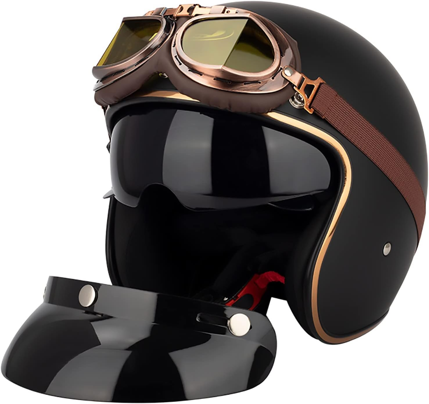 Retro Half Helmet Motorcycle Open Face Helmets 3/4 Half Helmet Men and Women Adults ECE Certification Vintage Biker Cruiser Scooter Touring Helmet with Goggles E,2XL=63-64CM