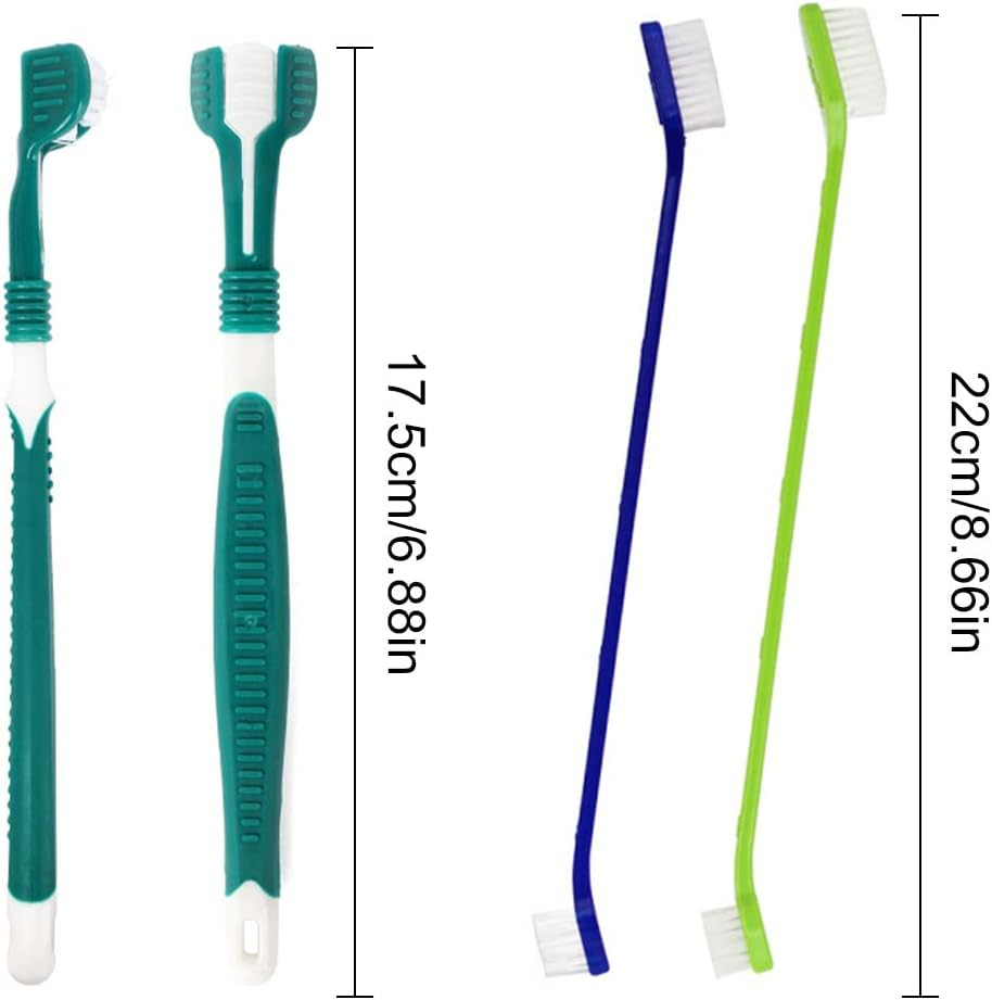 Pet Toothbrush Pack - 4 Toothbrushes for Dogs & Cats: 2 Triple Head & 2 Long Handle image number 1