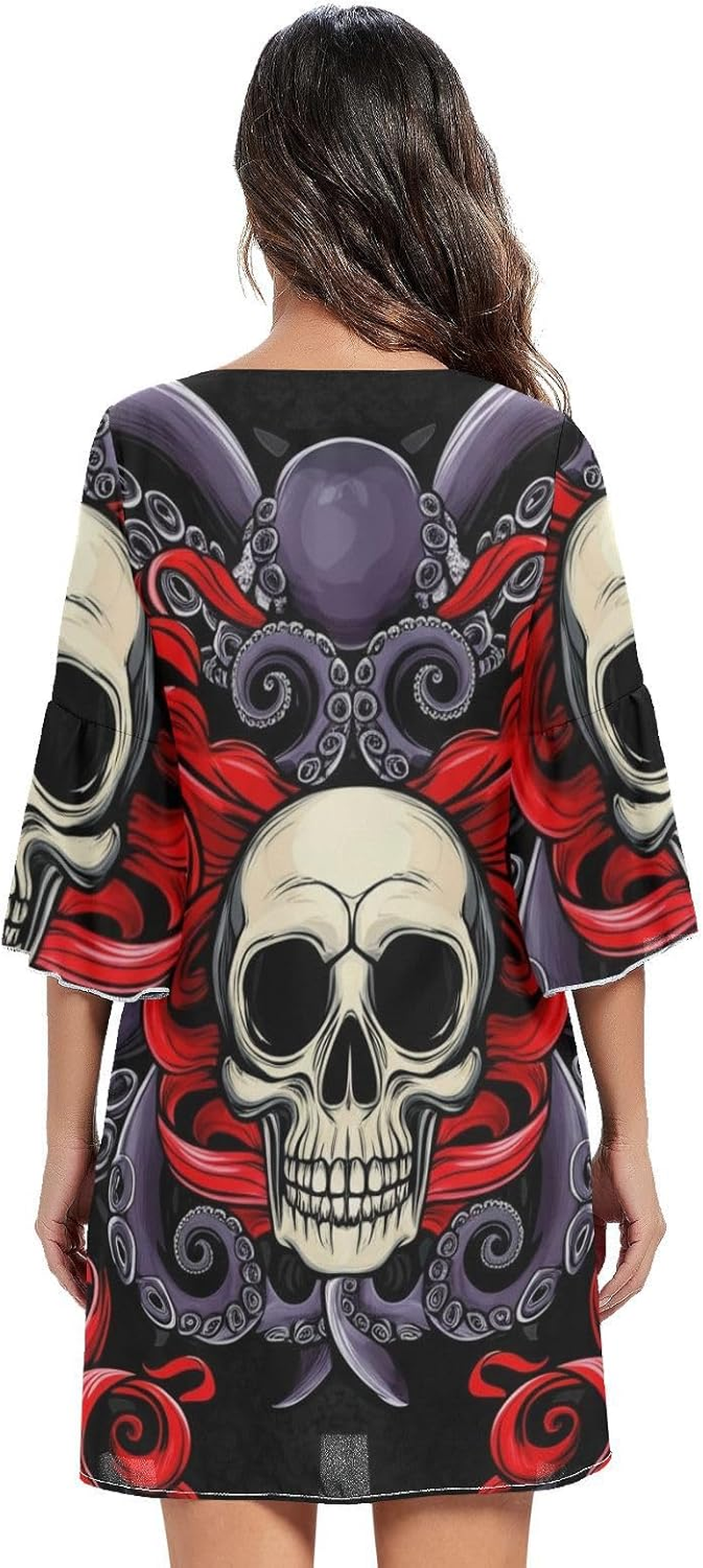 Funny Skull Red Purple Western a Line Dress Printed Line Maternity Dress S-XXL image number 5