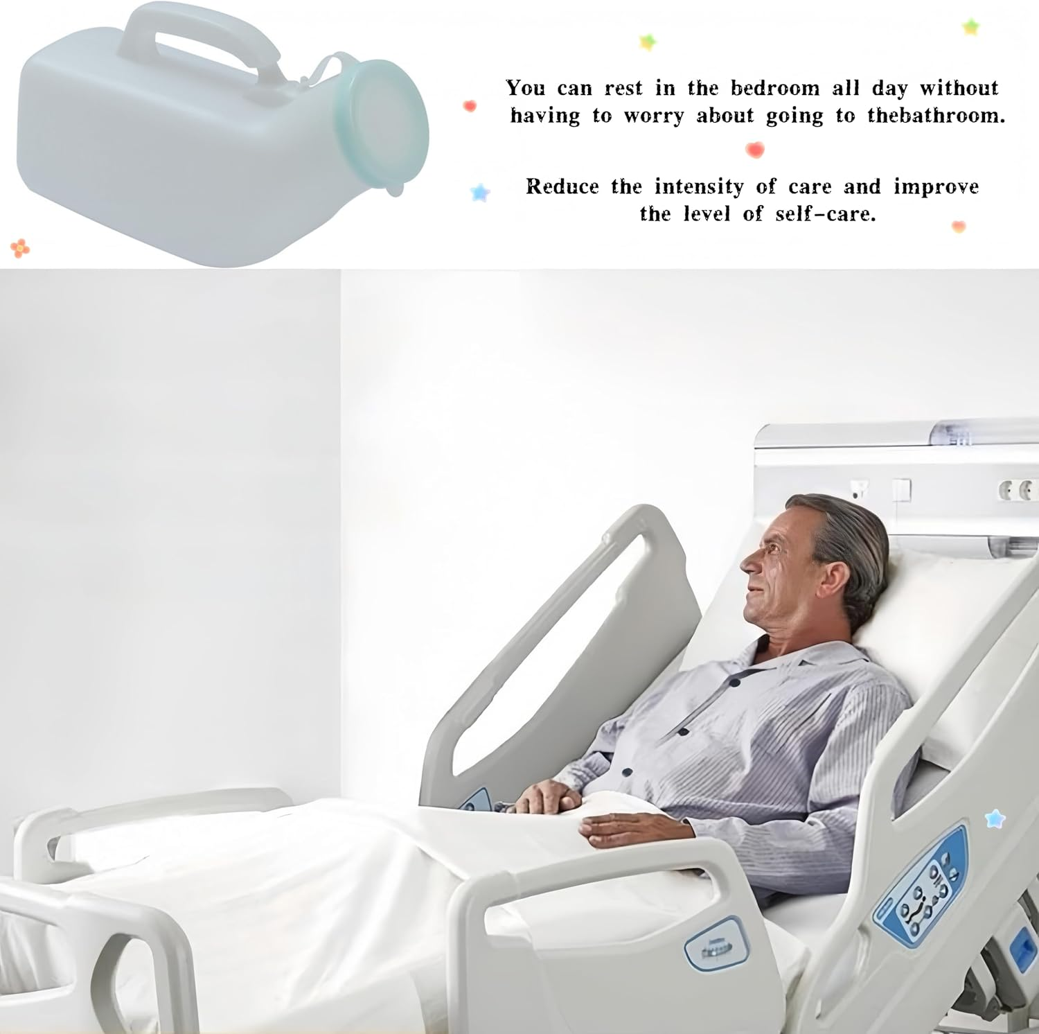 Men'S Portable Urinal with Lid,Ywbfove White 1200Ml Plastic Urine Bottle for Elderly Car Use Graduated Design No Spill Odorless Easy to Grip Lightweight Durable Nighttime Relief Urinals for Men Pee Bottle image number 2