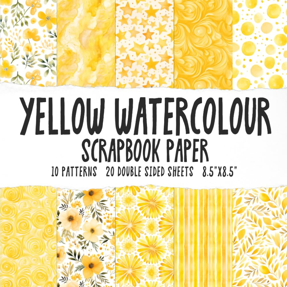 Yellow Watercolour Scrapbook Paper: Yellow Watercolor Patterns Scrapbooking Paper Pad, Abstract Textures Patterned Paper for Craft DIY