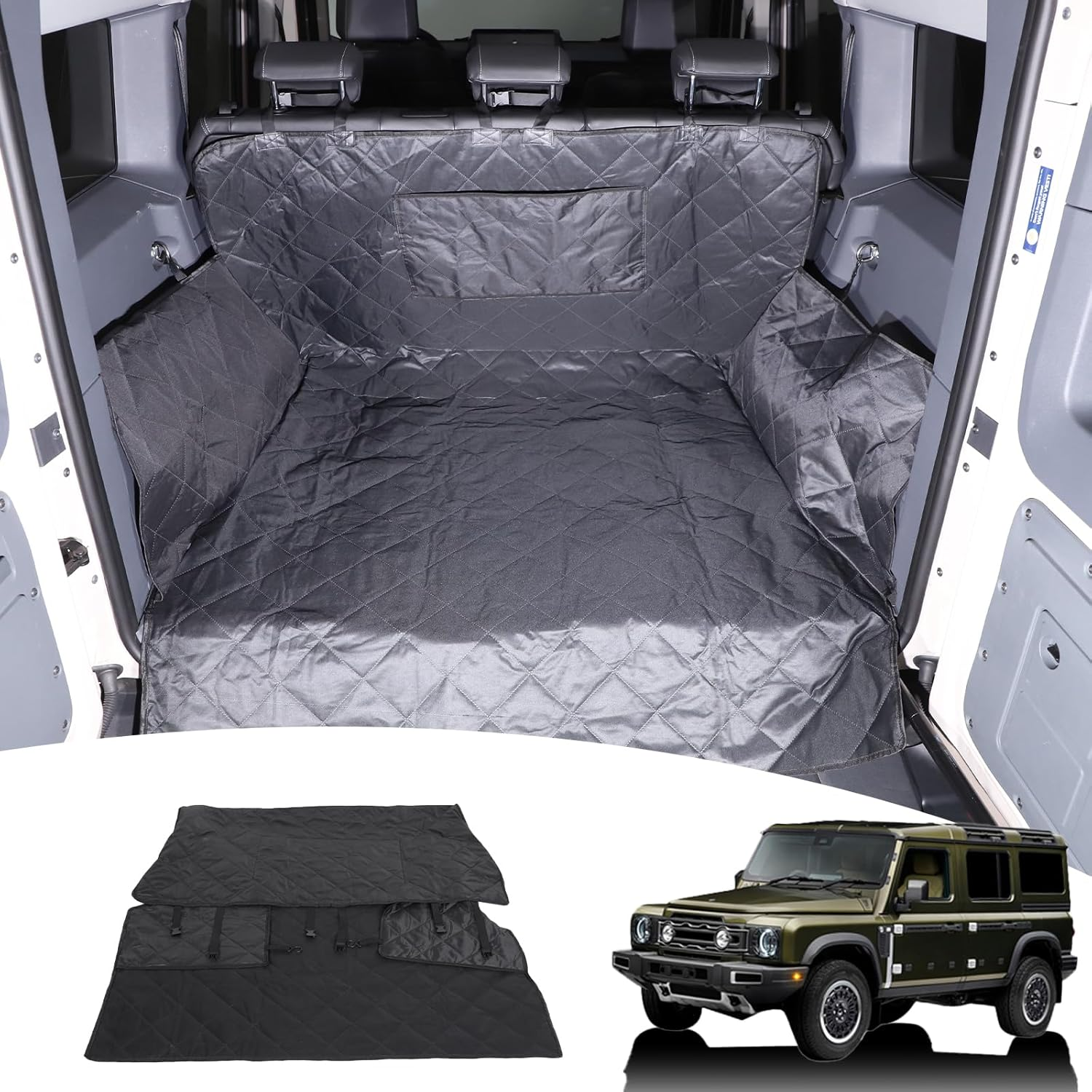 DIYUCAR Dog Car Boot Liner with Bumper and Side Protector, Waterproof, Non-Slip, Multilayer Compatible with Ineos Grenadier 2020-2024, Black image number 5
