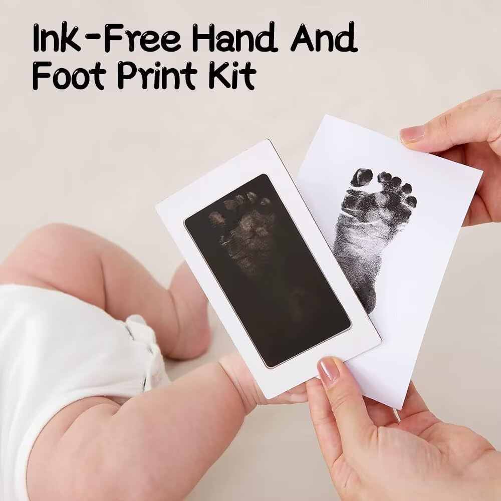 Baby Handprint and Footprint Kit - Safe Print Kit with 2 Inkless Ink Pads, 4 Imprint Cards, 2 Photo Frames, 1 Sticker Sheet & 2 Clips, Family Keepsake Gifts for New Parents, 0-3 Months Baby image number 1