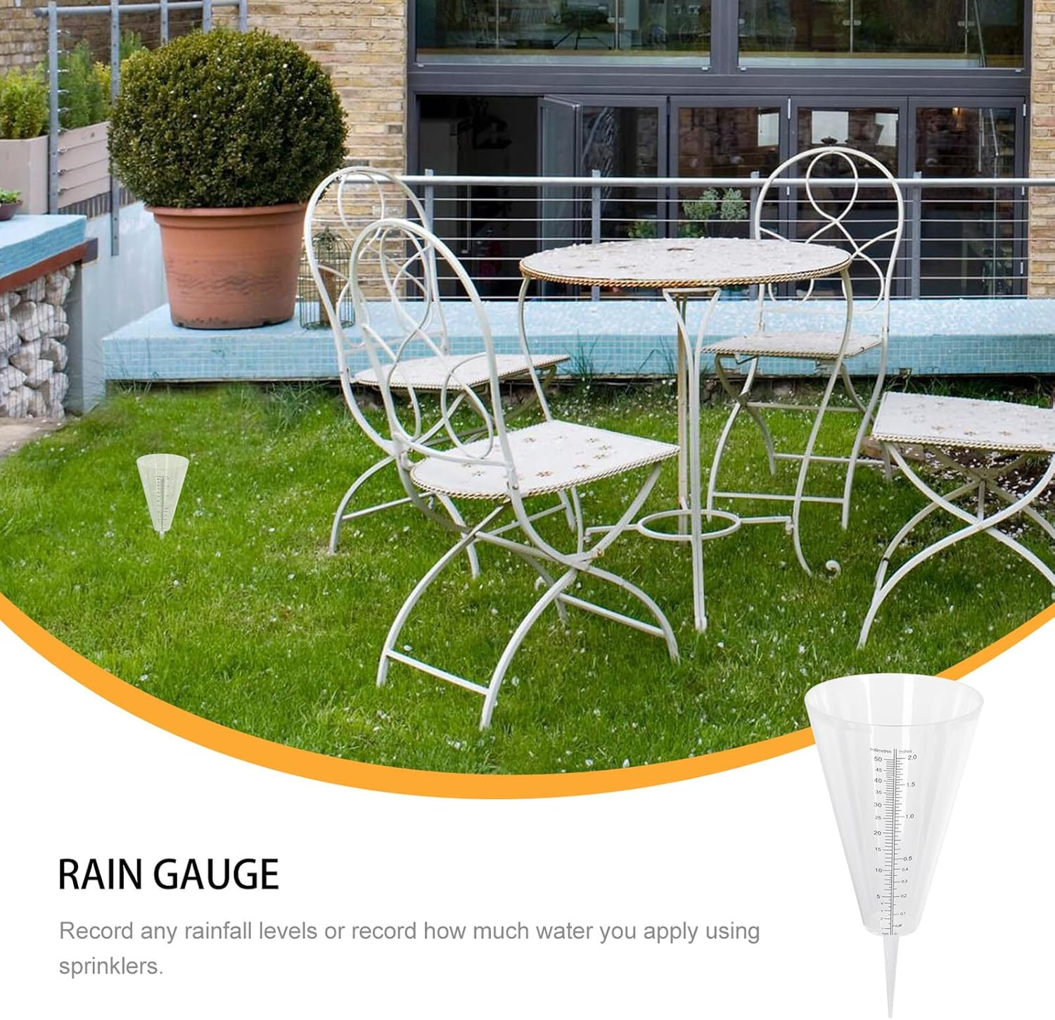 Rain Gauge with Double Scale Conical Outdoor Rainfall Measuring Cup with Ground Spike Easy Read Transparent Water Level Monitor for Garden Lawn image number 6