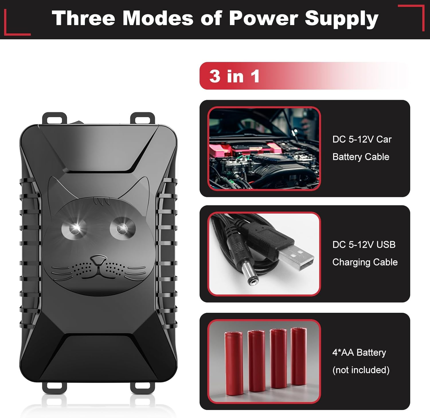 Marten Deterrent Car, Ultrasonic Marten Repellent, Supports USB Charging and 4 AA Batteries, 18-36 Khz Marten Protection with Flash Light, Connects to 12 V Car Battery, for Car, Engine Compartment image number 1