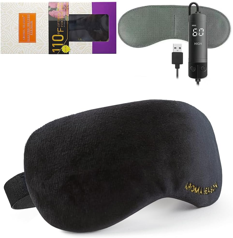 Aroma Season Heated Eye Mask, Warm Eye Compress for Dry Eyes MGD Stye Blephartitis Sinus Migraine, Graphene Heating Element with Natural Lavender Pack (Black)