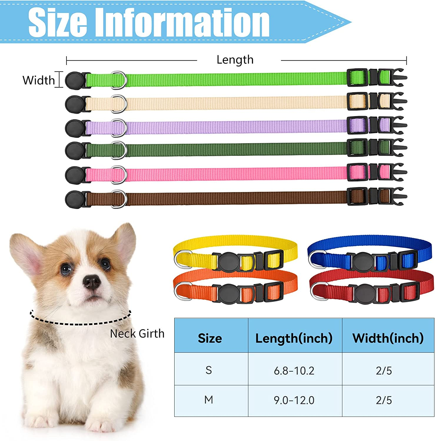 16 PCS Puppy Collars, Safety Buckle Puppy Collars for Litter Nylon Adjustable Puppy Collars for Small Puppies, Breakaway Puppy ID Collars Whelping Collars Pet Supplies,Stuff,Accessories(M) image number 1