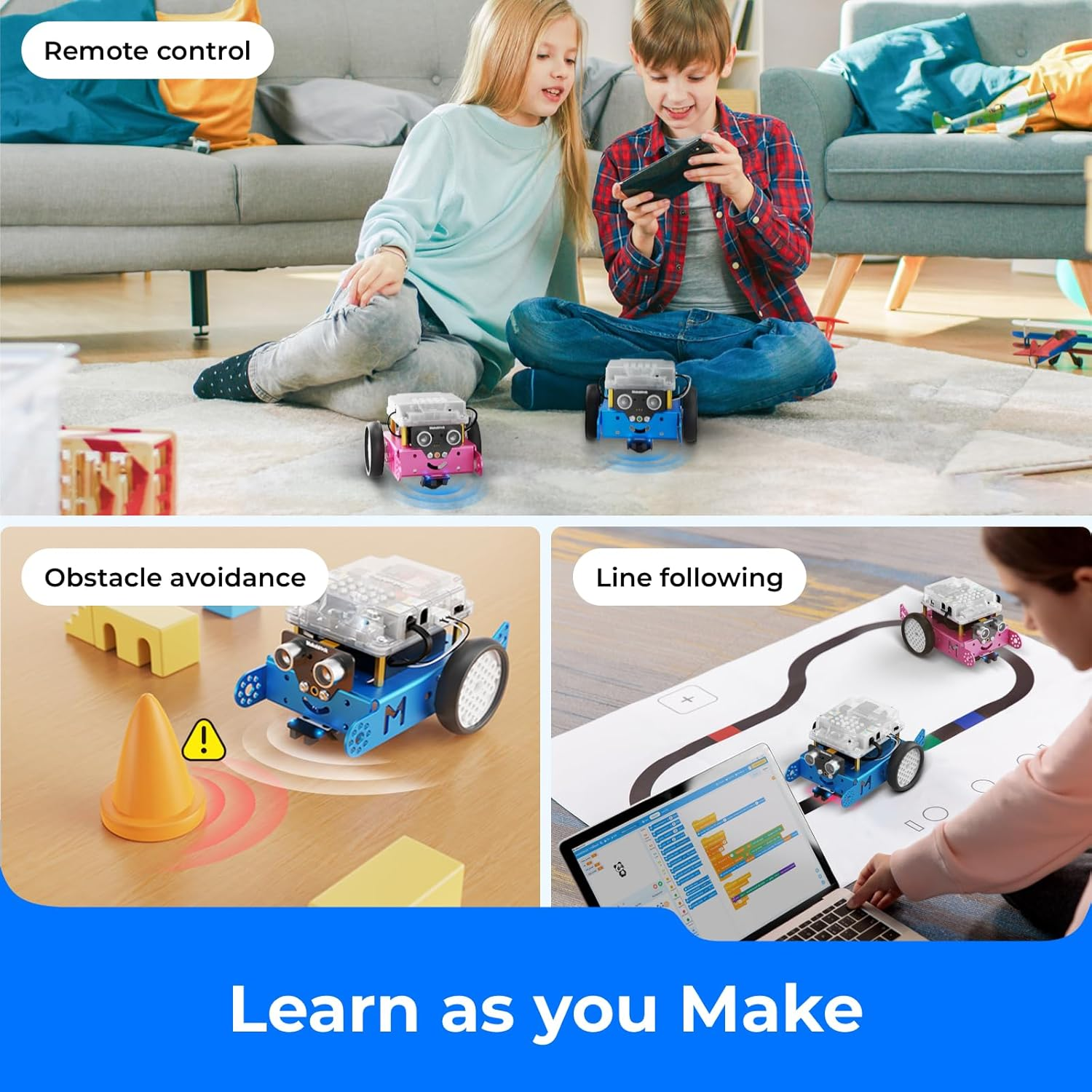 Makeblock Mbot Robot Kit with Scratch Coding Box, Robotics for Kids Ages 8-12 to Learn to Code with Scratch & Arduino, STEM Toys Robot Kits for Kids Age 8-12, Programming for Boys and Girls Age 8+ - Blue (Bluetooth Version) image number 4