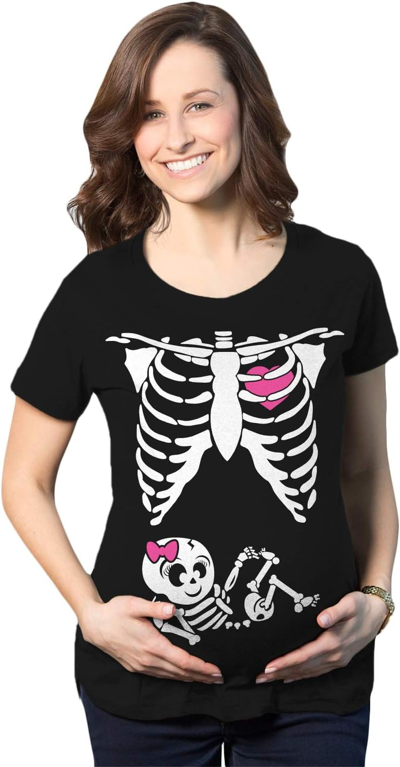 Crazy Dog Womens Maternity T Shirt Skeleton Boy or Girl Funny Baby Annoucement Halloween Graphic Novelty Tee
