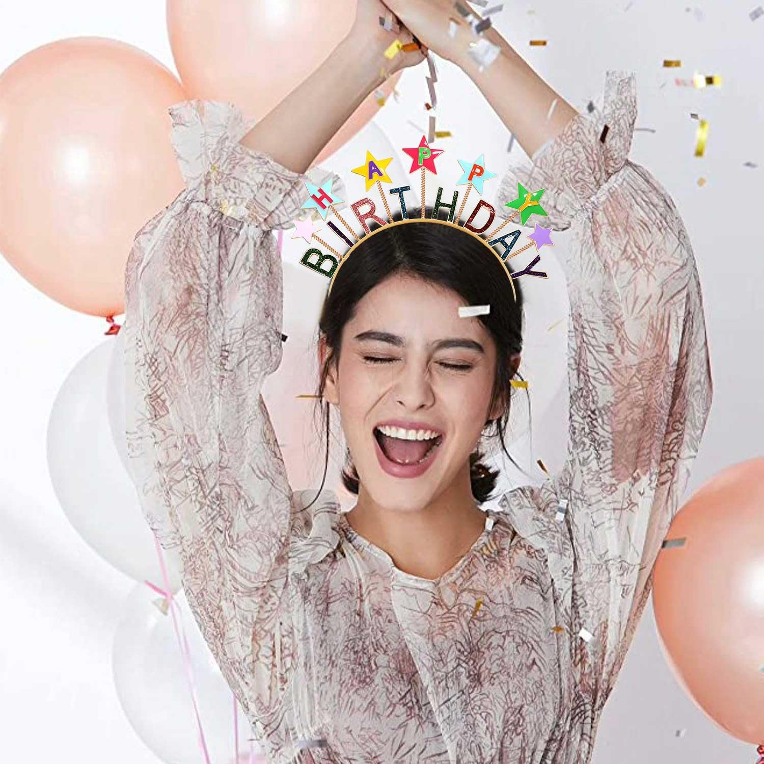 NVENF Birthday Headband Birthday Girl Headbands Happy Birthday Crown Cake Candy Birthday Tiara for Girls, Birthday Accessory (Pattern E)