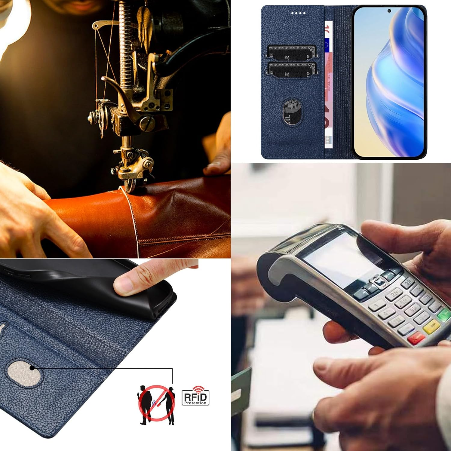 XINYEXIN Leather Case for Xiaomi 15T 5G, PU Leather Flip Case with Card Slot, Stand, Magnetic Folio Mobile Phone Protective Case - Dark Blue image number 5